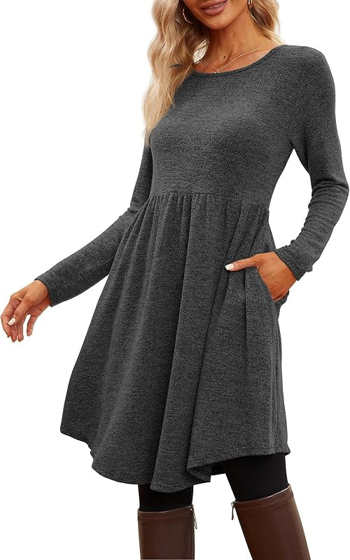Jar of Love Women's Casual Long Sleeve Dresses Empire Waist Loose Dress Fall Winter Dress with Po... | Amazon (US)