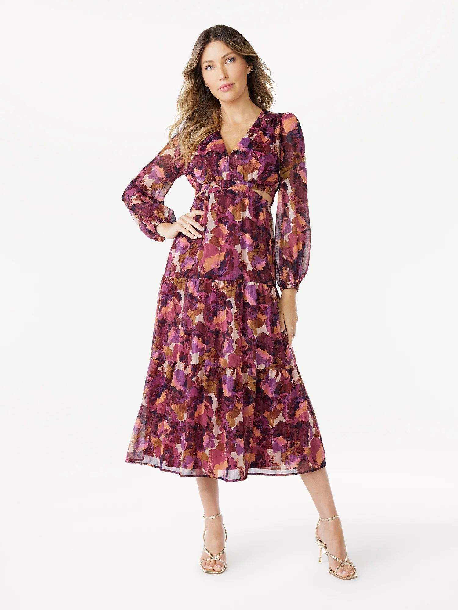 Sofia Jeans Women's Cutout Maxi Dress with Long Sleeves, 50" Length, Sizes XXS-3XL | Walmart (US)