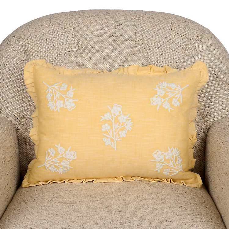 Yellow Embroidered Floral Lumbar Pillow | Kirklands