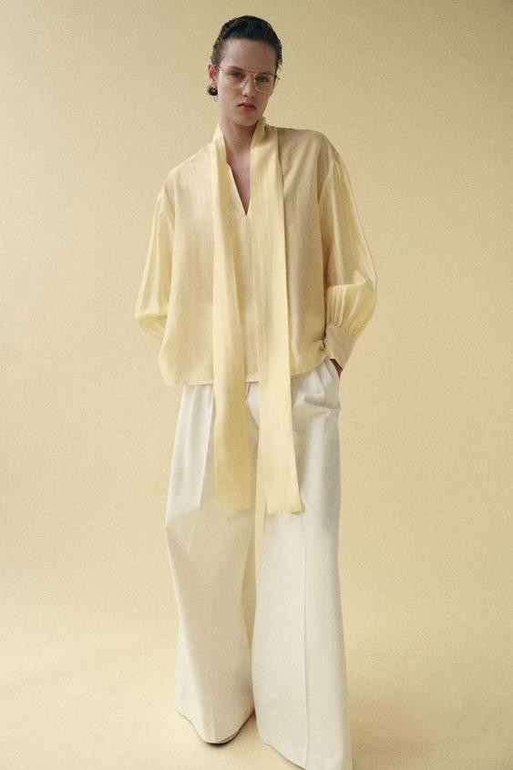 SATIN EFFECT SHIRT WITH TIES ZW COLLECTION | Zara US