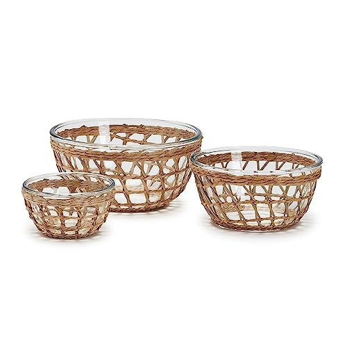 Two's Company Island Chic Set of 3 Borosilicate Glass Bowls w/Hand-Woven Lattice | Amazon (US)
