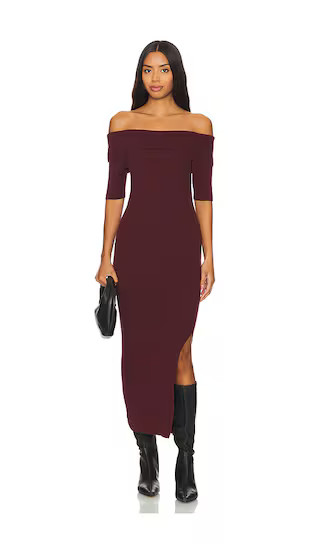 Jennifer Off Shoulder Midi Rib Dress in Oxblood | Revolve Clothing (Global)