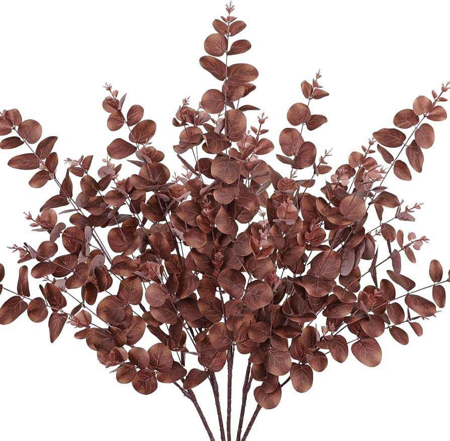 GnFlus 5 Pcs Artificial Brown Eucalyptus Stems 36" Fall Fake Silk Plants | Amazon (US)