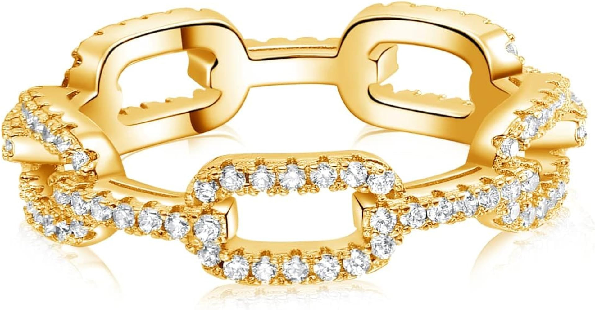 18K Gold Chain Link Rings for Women, Non-Tarnish Stackable Stainless Steel Cuff Ring | Amazon (US)