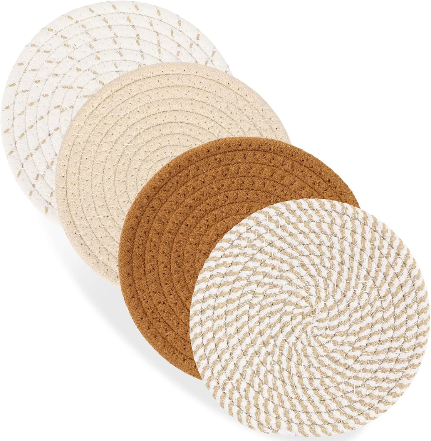 Billbotk 7" Trivets for Hot Dishes, Hot pots and Pans, 4 Heat Resistant Hot Pads, Pot Holders for Kitchen, Home Essentials for New Home and Farmhouse Decor, Fall Decorations for Home(Brown) | Amazon (US)