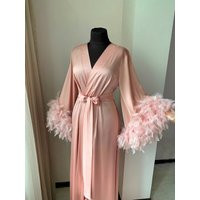 Feather Robe Bride, Long Bridal Robe, Blush Kimono Boudoir Wedding Floor Length Maxi Dressing Gown,  | Etsy (US)