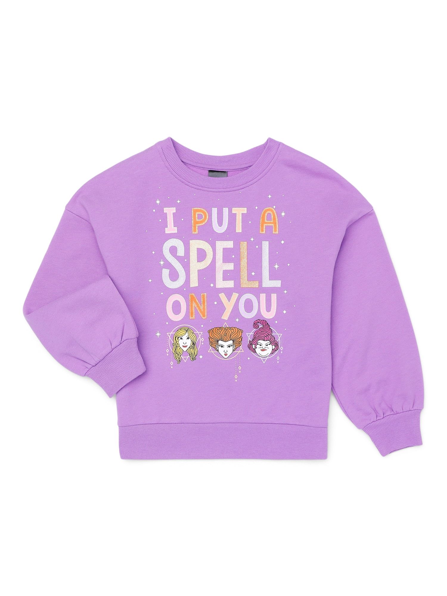 Disney Hocus Pocus Girls Halloween Fleece Sweatshirt with Glitter, Sizes 4-16 | Walmart (US)