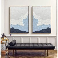 Set Of 2 Large Navy Blue Abstract Wall Art Original Painting Texture Minimalist | Etsy (US)