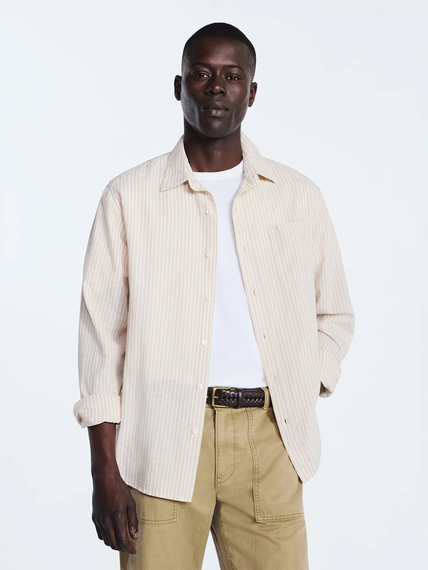 FREE ASSEMBLY LONG SLEEVE LINEN BLEND WOVEN SHIRT | Walmart (US)