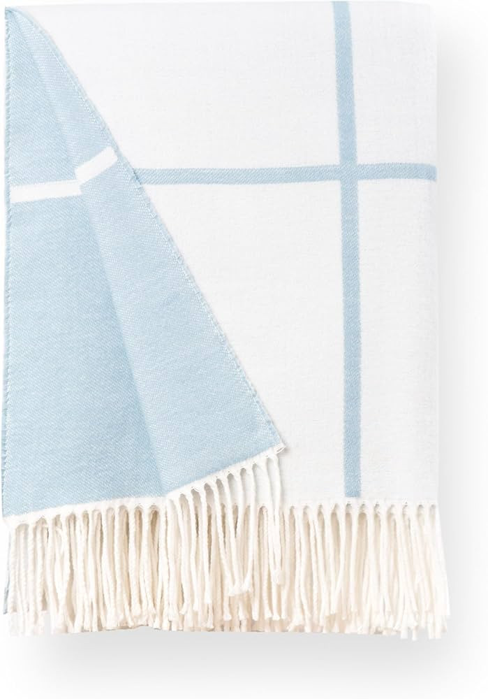 Hofdeco Premium Coastal Decorative Throw Blanket for Patio Couch Sofa, Baby Blue Plaid with Fring... | Amazon (US)