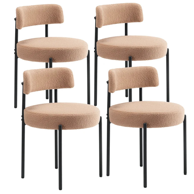 SKOK Boucle Dining Chairs Set of 4, Mid-Century Modern Dining Room Chairs，Round Upholstered Din... | Walmart (US)