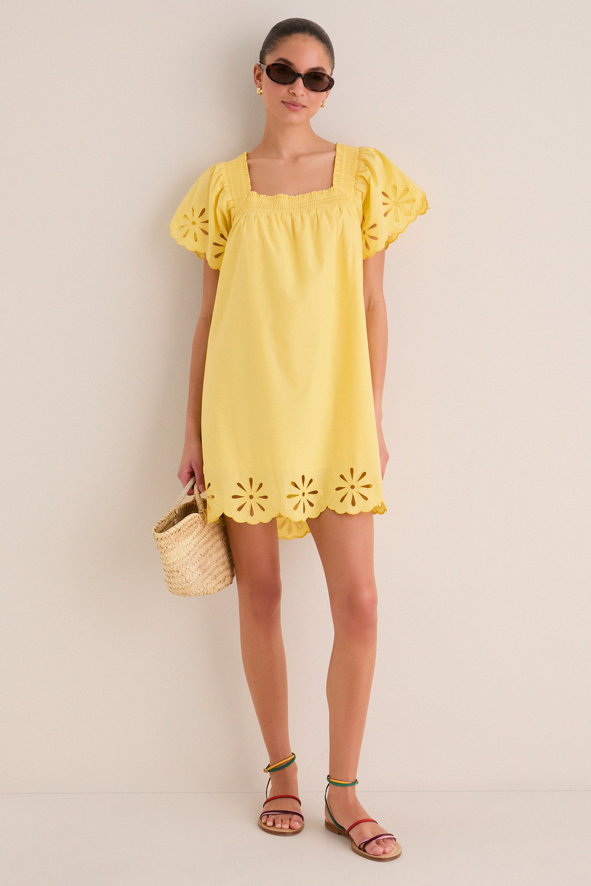 Yellow Floral Eyelet Daisy Mini Dress | Tuckernuck (US)