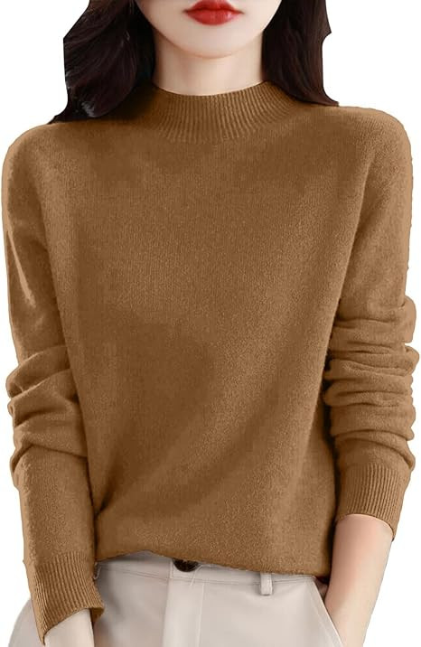 Cashmere Sweaters for Women Winter Mock Turtleneck Warm Sweater Long Sleeve Tops Casual Lightweig... | Amazon (US)