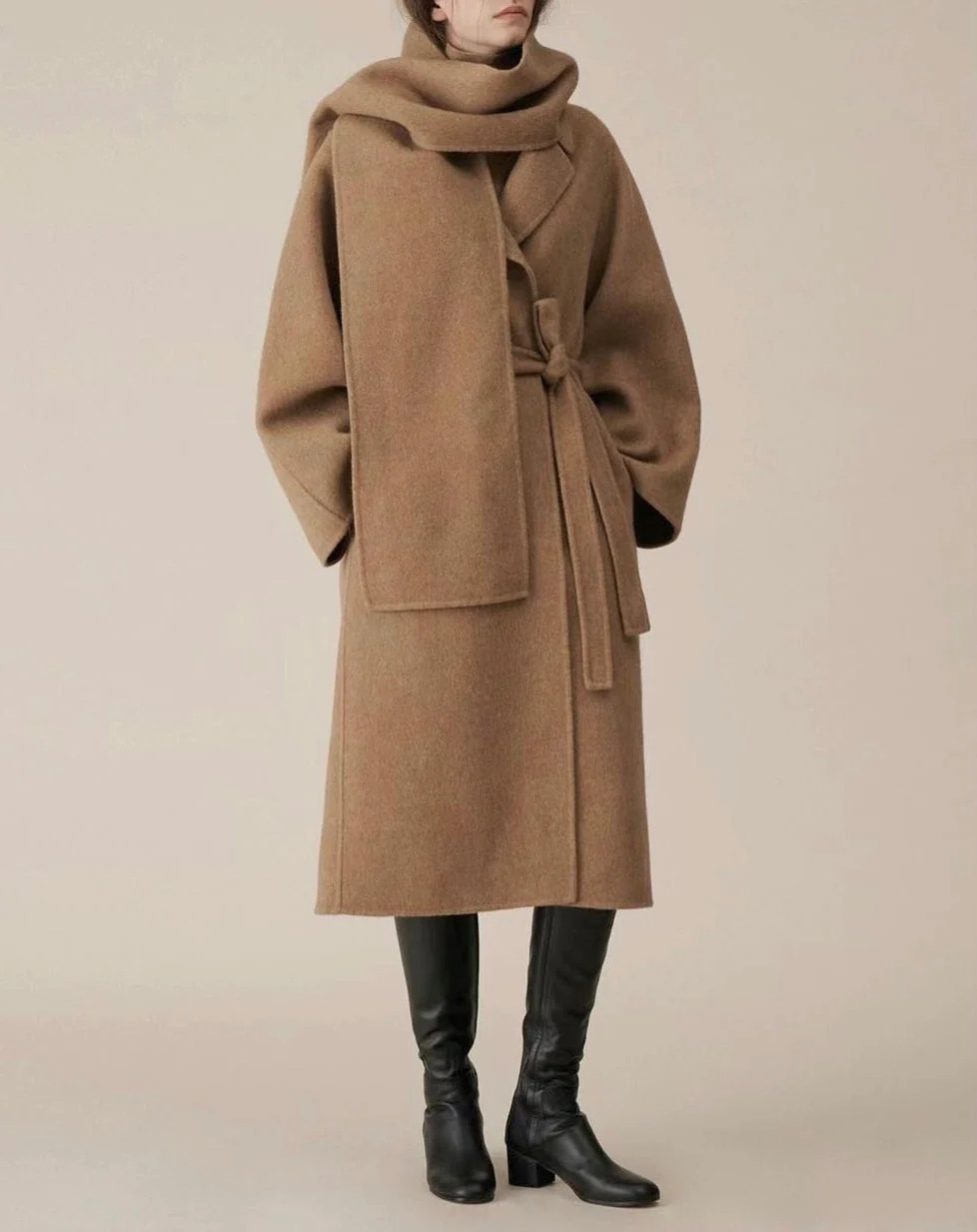 Maia Wool Coat With Scarf Camel | Marcela London