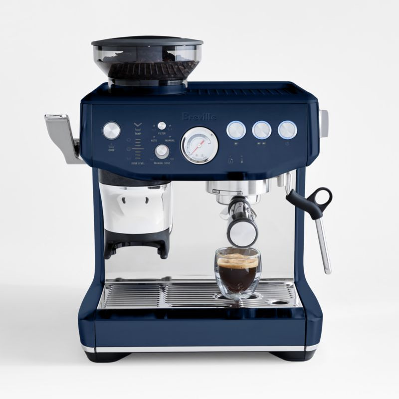 Breville Barista Express Impress Damson Blue Espresso Machine + Reviews | Crate & Barrel | Crate & Barrel