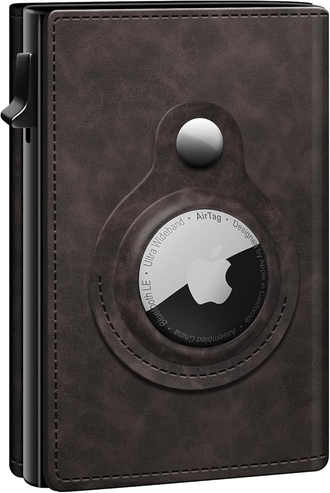 GAOCHALE AirTag Wallet Genuine Leather Air Tag Wallet RFID Technology Credit Card Holder with Min... | Amazon (US)