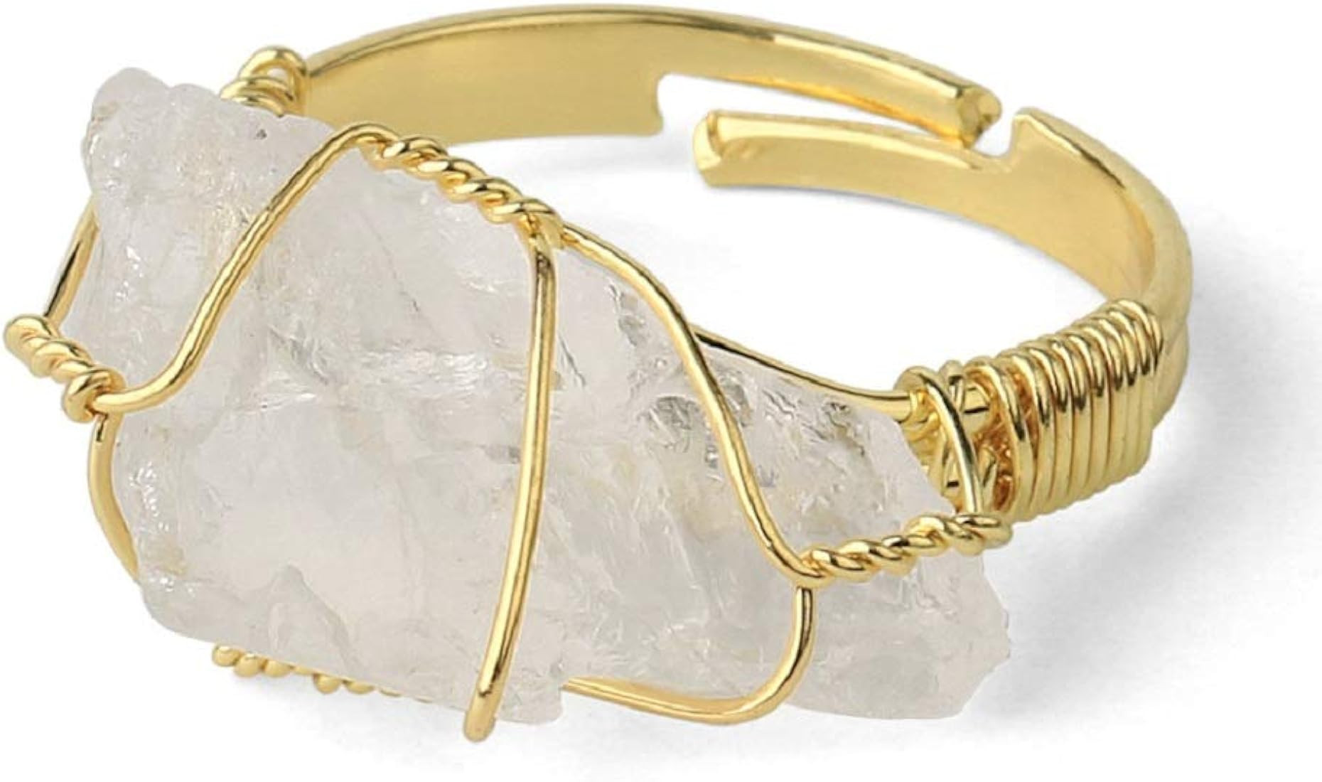 COLORFUL BLING Raw Healing Crystal Natural Stone Ring Statement Copper Wire Wrapped Irregular Cry... | Amazon (US)