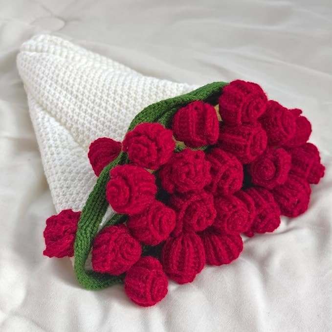 Crochet Flowers Bouquet Blanket, Handmade Rose Blankets, 24Inch Round Floral Soft Romantic Gifts ... | Amazon (US)
