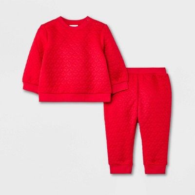 Baby Girls' Heart Quilted Top & Bottom Set - Cat & Jack™ Red | Target