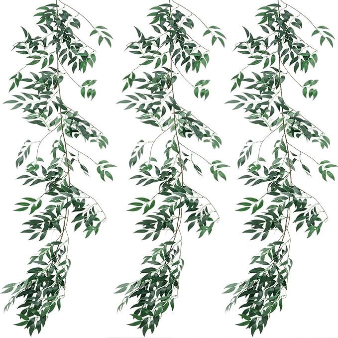 ANPHSIN 3 Pack (16.8ft) Artificial Willow Leaves Vines Twigs- Fake Silk Hanging Willow Plant Gree... | Amazon (US)