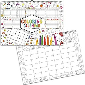 Dianelhall Coloring Wall Calendar for Kids 16 x 11 Inch Coloring Undated Calendar with Stickers M... | Amazon (US)