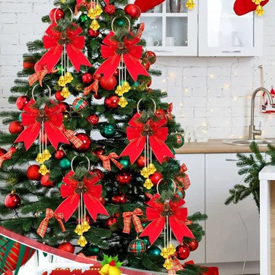 6 Pcs Christmas Bows With Pinecones And Hanging Rope, Wreath Ornaments, Bells Tree Toppers, Christmas Ornaments For Xmas Party And Kitchen Cabinet Dec | Wayfair North America