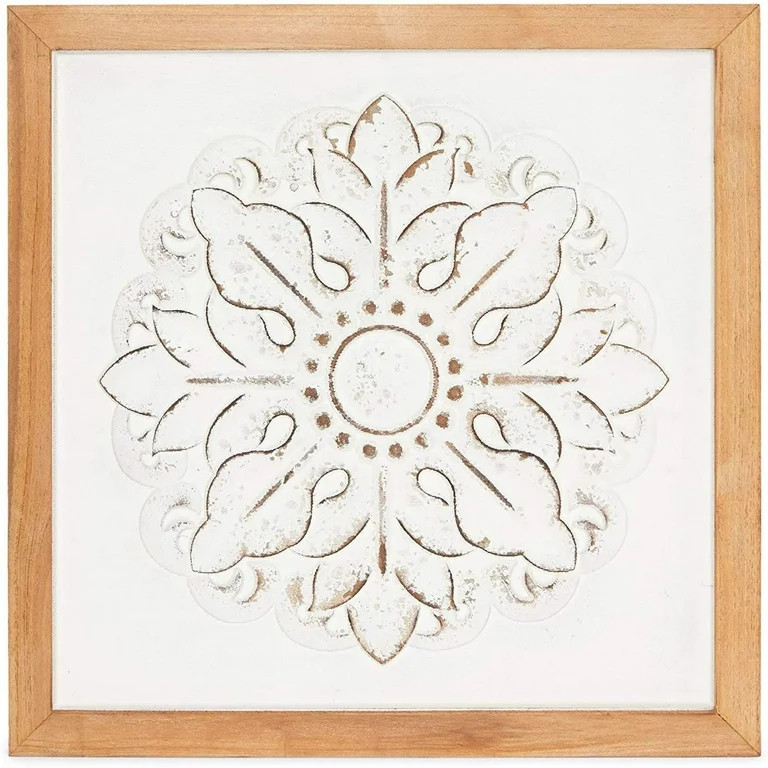 Juvale Wood Framed Melamine Tile Hanging Art Wall Decor White 16"x16" | Walmart (US)