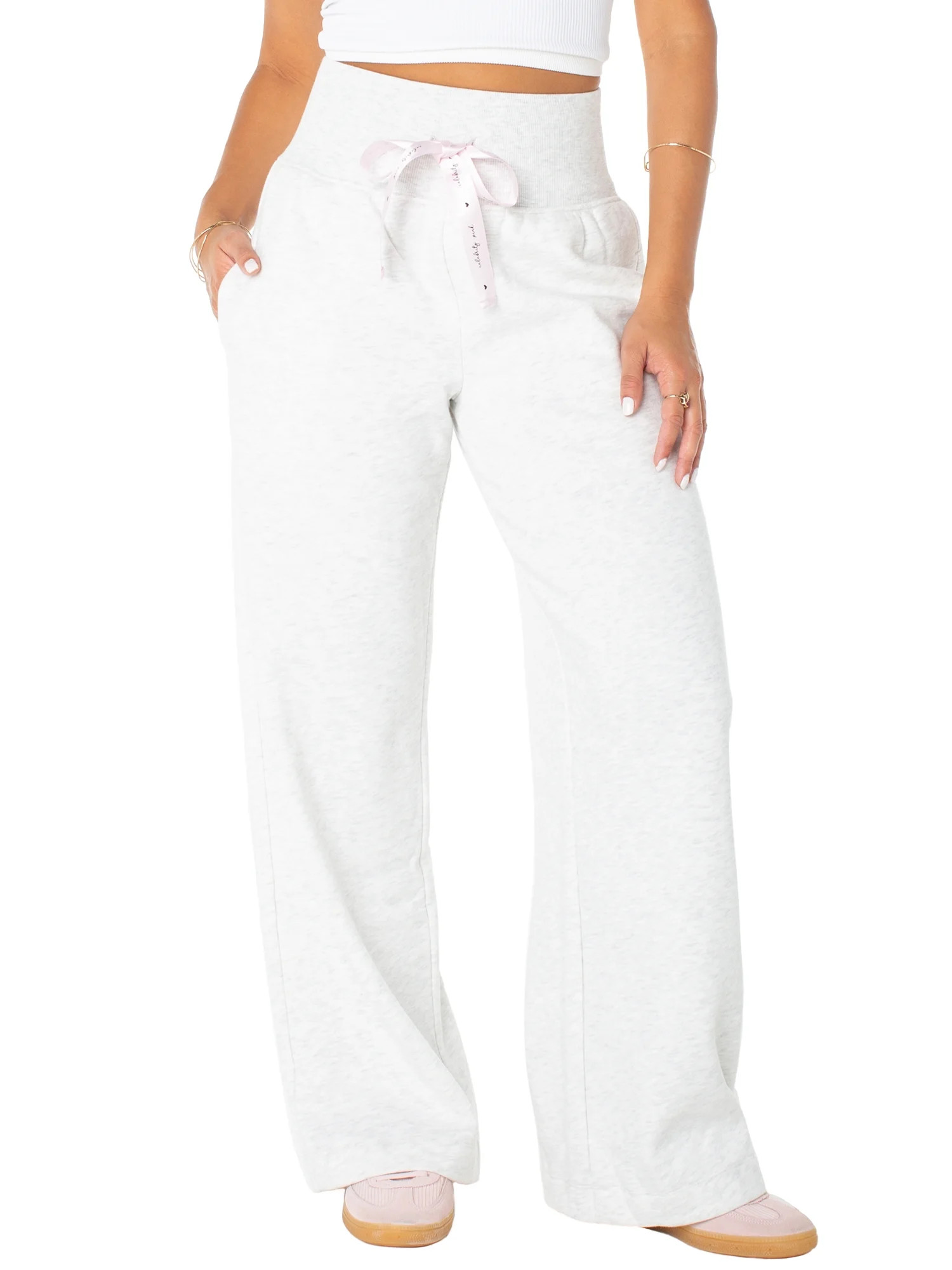 Celebrity Pink Women's Satin Tie Wide Leg Sweatpants, Sizes XS-XXXL | Walmart (US)