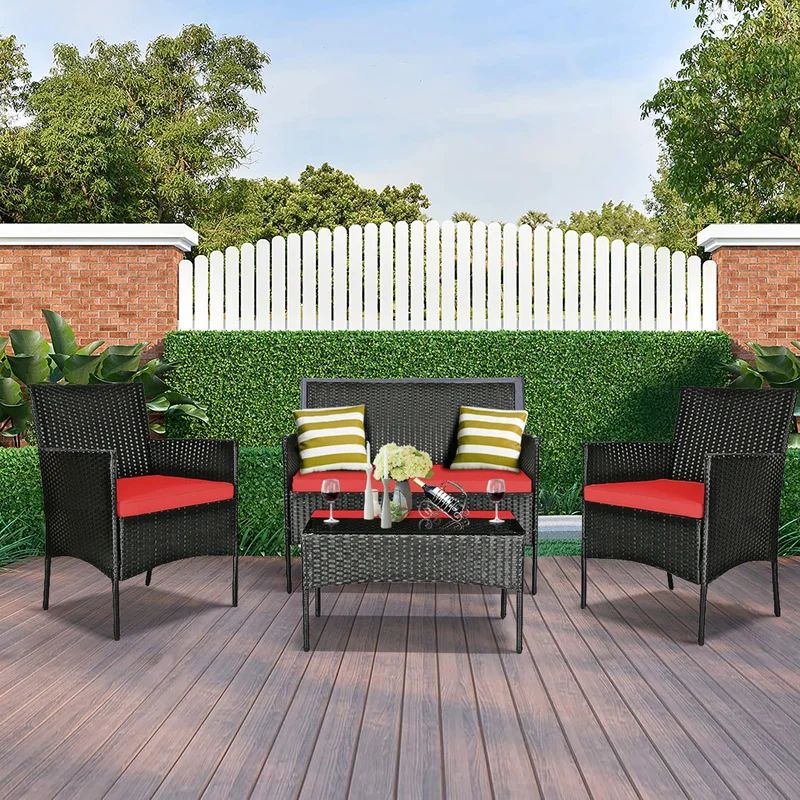 Mehroo Wicker/Rattan 4 - Person Seating Group with Cushions | Wayfair North America