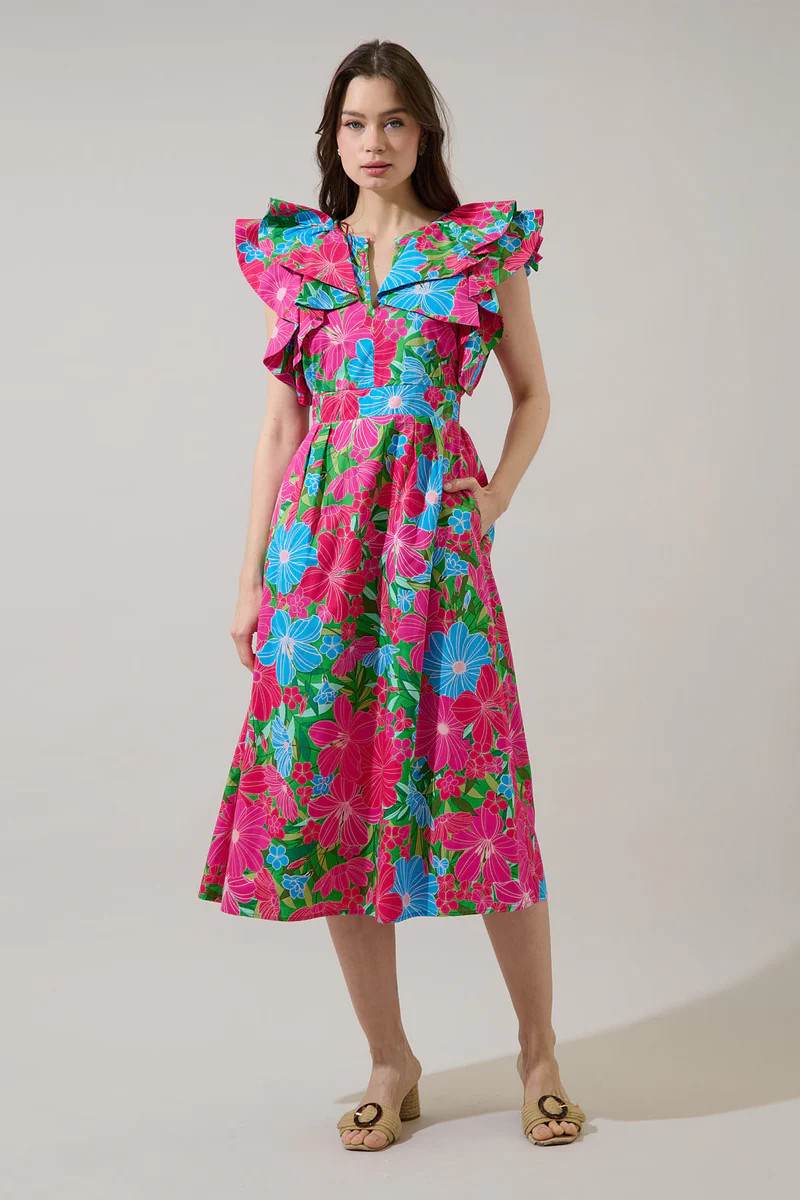 Santana Tie Back Midi Dress Mervy Floral | Sugarlips
