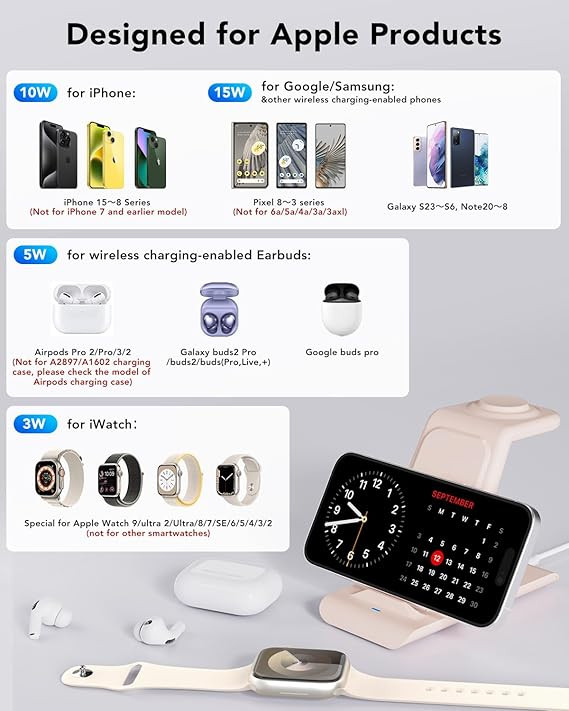 HATALKIN 3 in 1 Wireless Charging Station Compatible for Apple Products Multiple Devices Apple Wa... | Amazon (US)