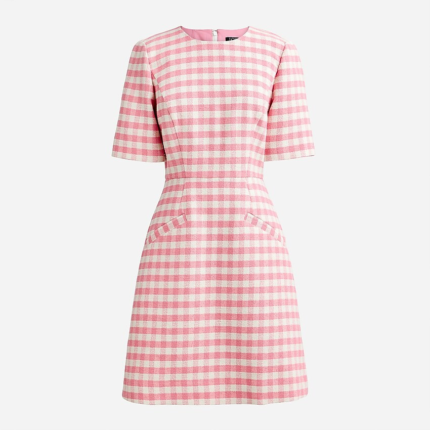 Short-sleeve mini dress in gingham terry tweed | J. Crew US