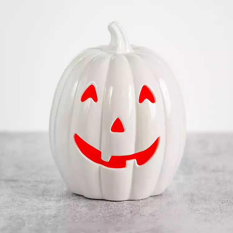 Multicolor LED White Ceramic Jack O Lantern, 9 in. | Kirkland's Home