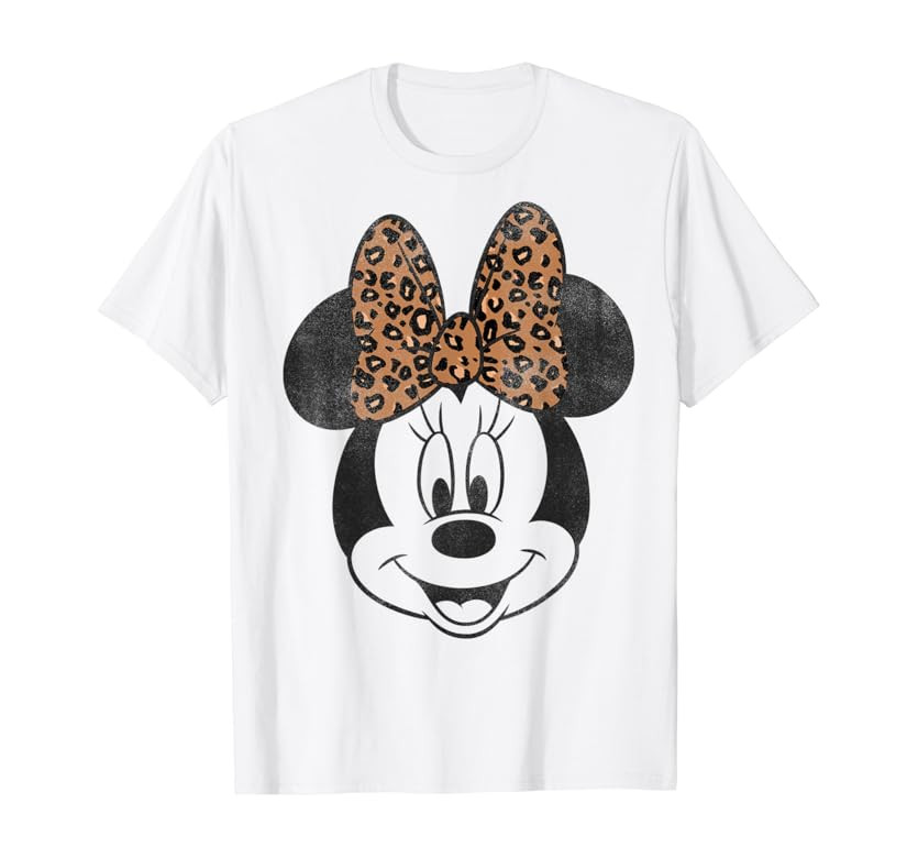 Disney Minnie Mouse Distressed Vintage Leopard Bow Portrait T-Shirt | Amazon (US)
