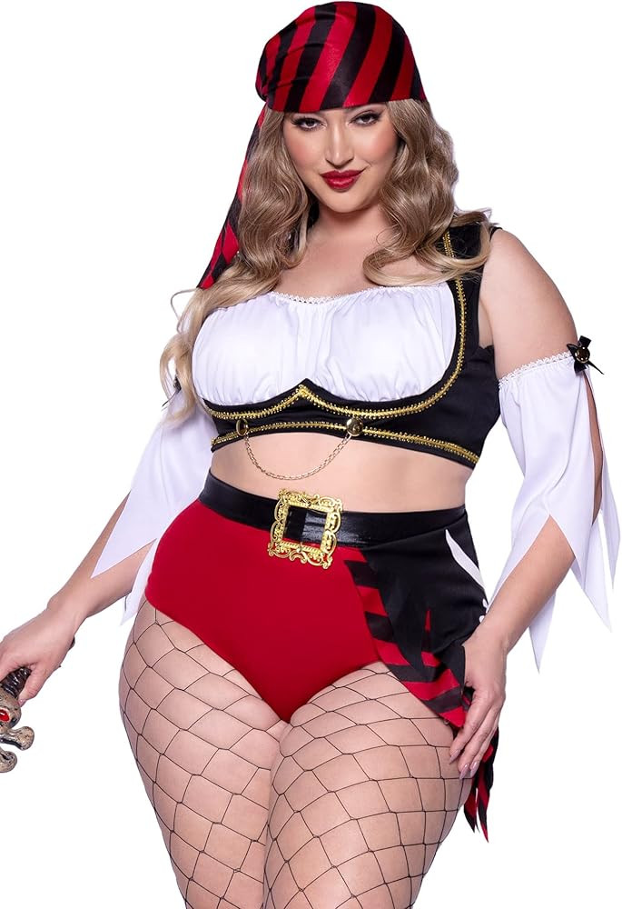 Leg Avenue Women's 4 Pc Wicked Pirate Wench Costume with Top, Sleeves, Scarf, Bottoms | Amazon (US)