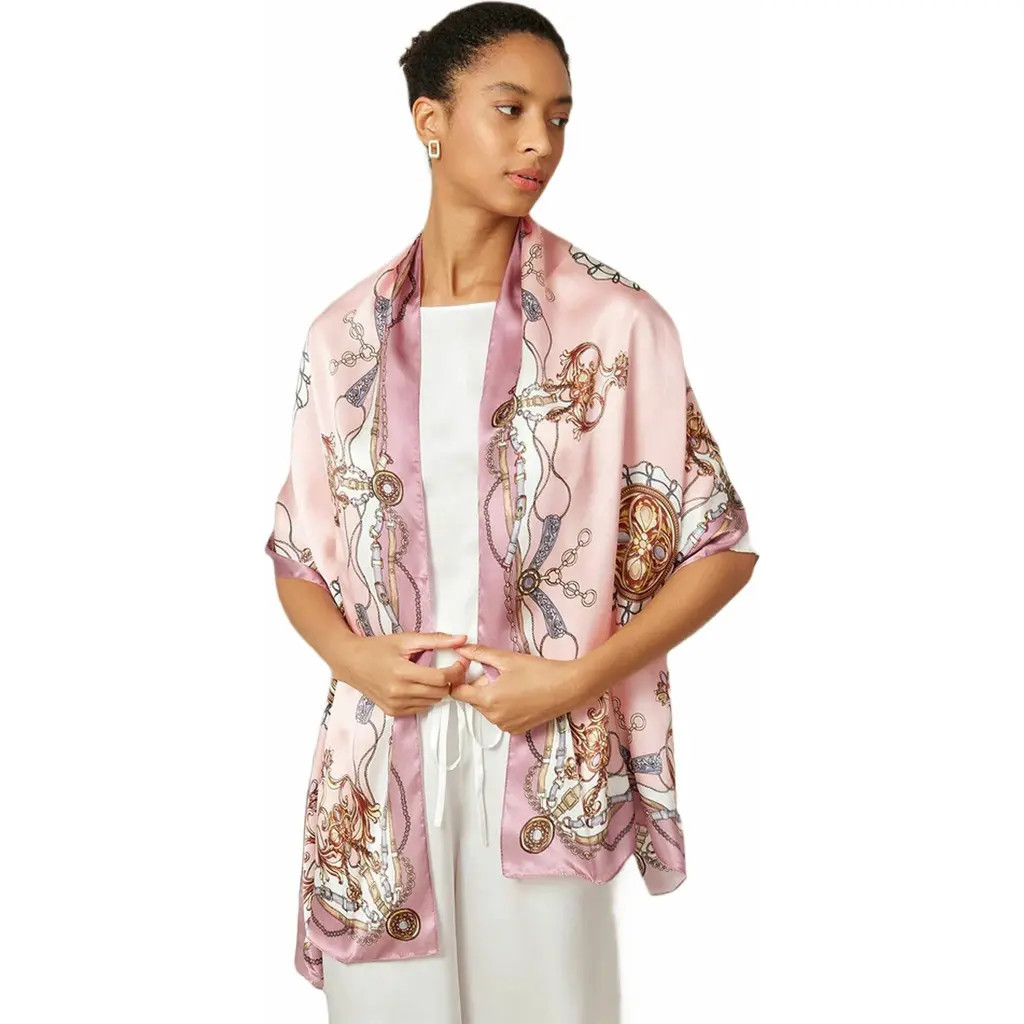 SILKSILKY Silk Printed Rectangular Long Stole Scarf in Pink at Nordstrom | Nordstrom