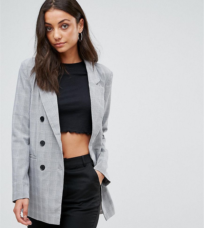 Fashion Union Tall Double Breasted Blazer In Check - Gray | ASOS US
