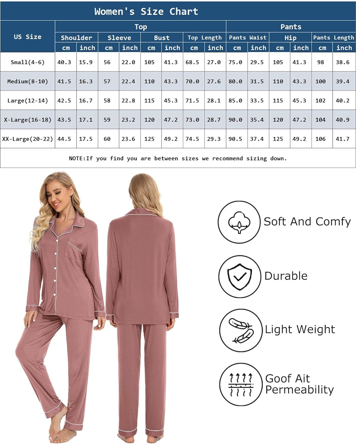 Leikar Button Up Pajama Set For Women Long Sleeve Shirt and Pajama Pants Soft Pjs Lounge Sets S-X... | Amazon (US)
