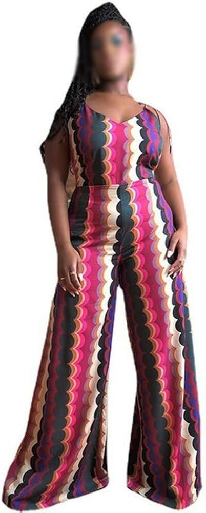 GXBPY Summer Plus Size Jumpsuit Women Clothing Halter Sleeveless Printing Loose Casual Sexy Wide ... | Amazon (US)