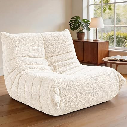 Bean Bag Chairs Fireside Lazy Floor Sofa,Single,Beige | Soft Teddy Fleece Bean Bag Sofa with High... | Amazon (US)