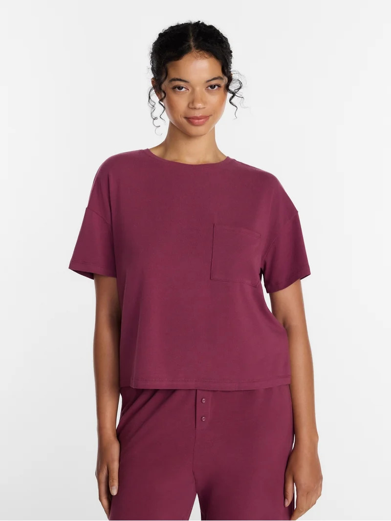 Joyspun Women\u2019s Cotton-Blend Sleep Lounge Top with Short Sleeves, Sizes S-3X | Walmart (US)
