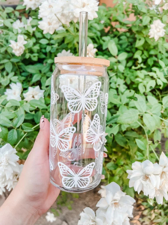 Butterfly Beer Can Glass  Iced Coffee Cup - Etsy | Etsy (US)