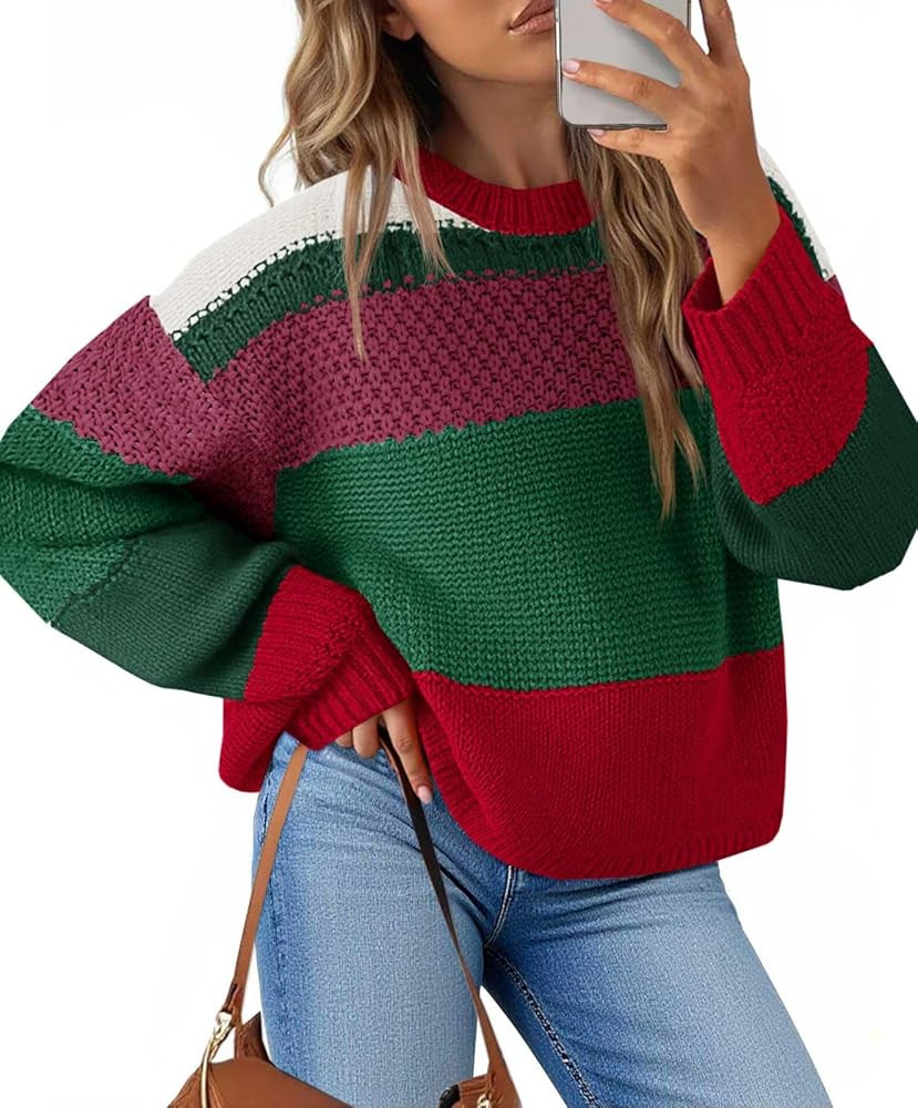 Saodimallsu Womens Color Block Cropped Sweaters 2025 Winter Trendy Casual Oversized Y2k Going Out... | Amazon (US)