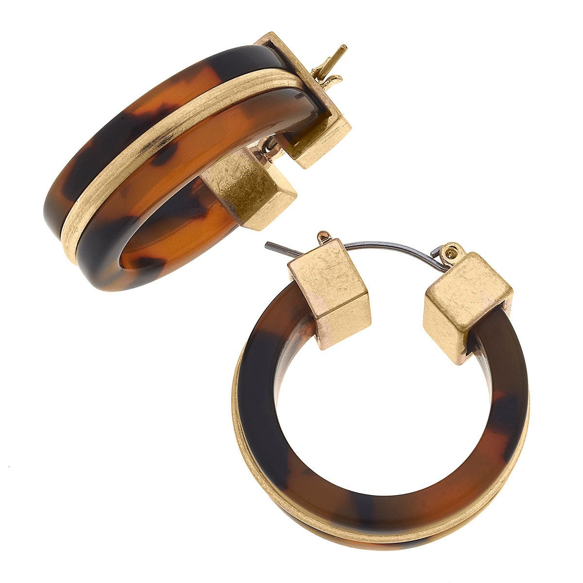 Sloane Chunky Resin Hoop Earrings in Worn Gold & Tortoise | CANVAS