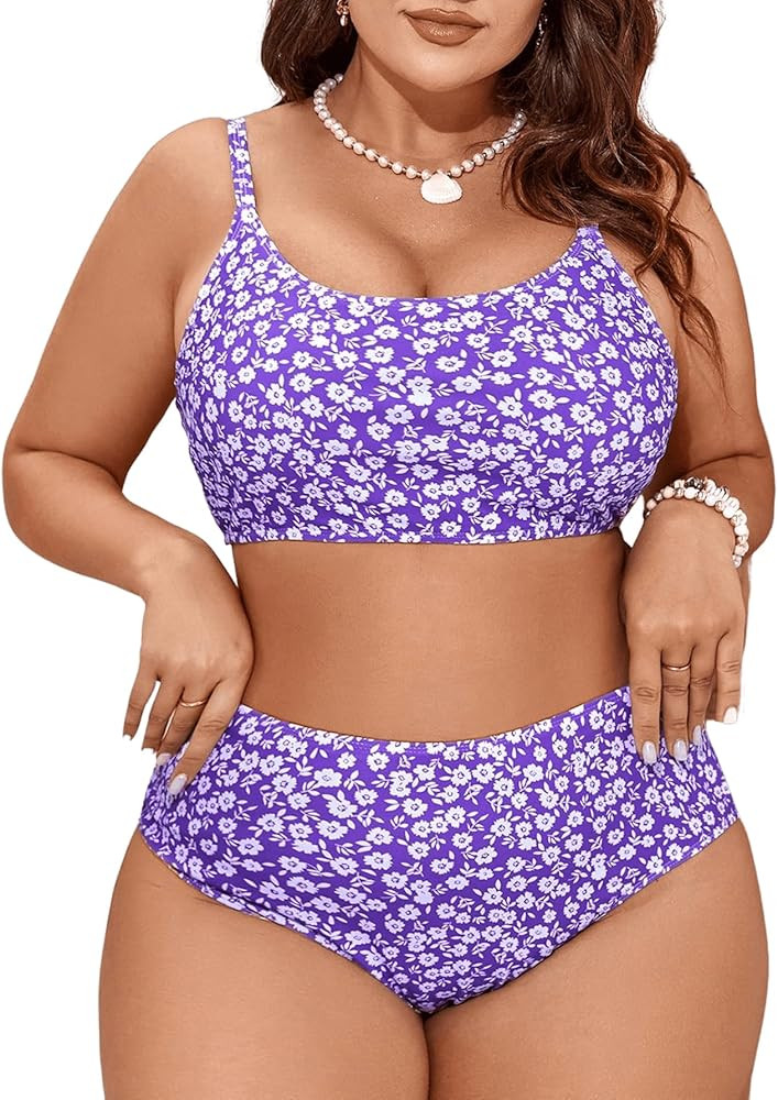 SOLY HUX Women's Plus Size Floral Print Bikini Sets High Waisted Swimsuit Two Piece Bathing Suits | Amazon (US)