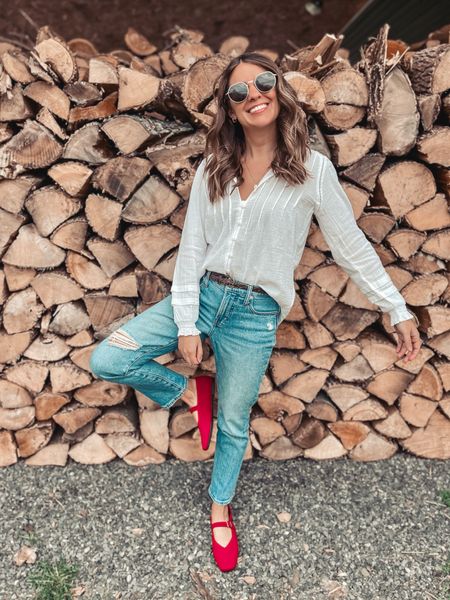 My top is a size xs and my shoes are a 6.5 wide! I am usually between a 6 and 6.5 and these are great!

My jeans are older madewell jeans and sold out so I linked a bunch of similar options! 

#LTKfindsunder100 #LTKSeasonal #LTKstyletip