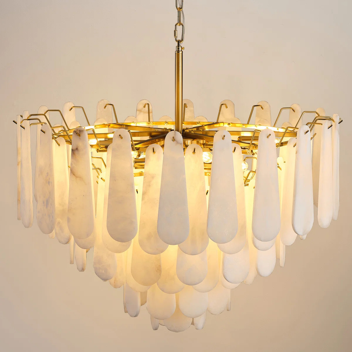 Norinne 31.5" 6-Tiers Luxury Round Alabaster Chandeliers For Foyer Dining Bedroom Table Kitchen I... | Wayfair North America