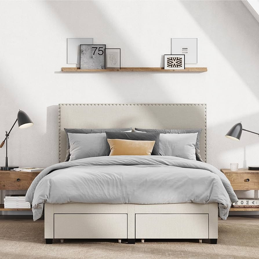 DG Casa Lucas Upholstered Storage Platform Bed Frame with 4 Drawers, Nailhead Trim Headboard and ... | Amazon (US)