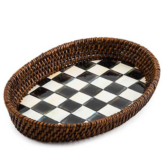Courtly Check Rattan & Enamel Small Serving Tray | MacKenzie-Childs