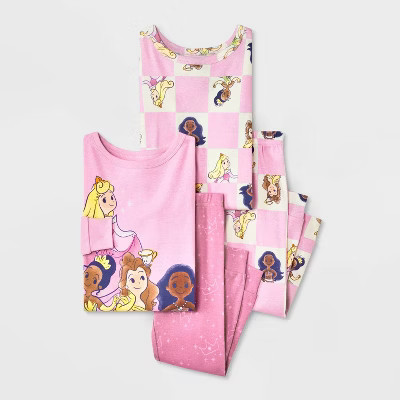 Toddler Girls' 4pc Disney Princess Cotton Long Sleeve Pajama Set - Pink 3T | Target